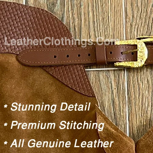 Men Brown Suede Chap With Fringes Cowboy Chap leggings, MSCH3A