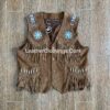 Cowboy Western Vest Brown Suede American Indian Vest With Fringes Beads Bones