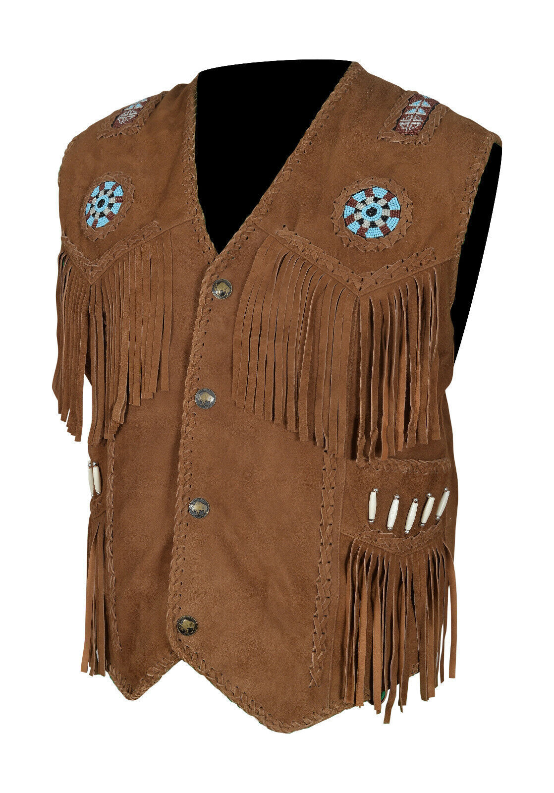 Cowboy Western Vest Brown Suede American Indian Vest