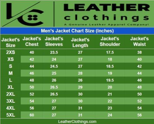 Men Western Jacket size chart
