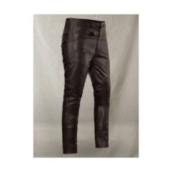 Men Black Leather Pant With Buckle Belts MLP1