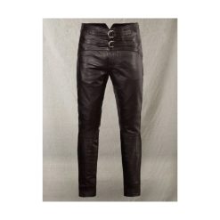 Men Black Leather Pant With Buckle Belts MLP1