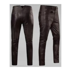 Men Black Leather Pant With Buckle Belts MLP1
