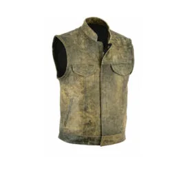 SOA Distressed Brown Leather Biker Collar Vest Motorcycle Vest