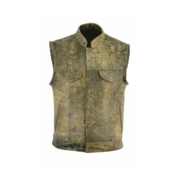 SOA Distressed Brown Leather Biker Collar Vest, Motorcycle Vest, LUV4