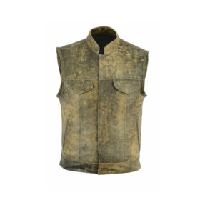 SOA Distressed Brown Leather Biker Collar Vest, Motorcycle Vest, LUV4