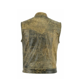 SOA Distressed Brown Leather Biker Collar Vest, Motorcycle Vest, LUV4