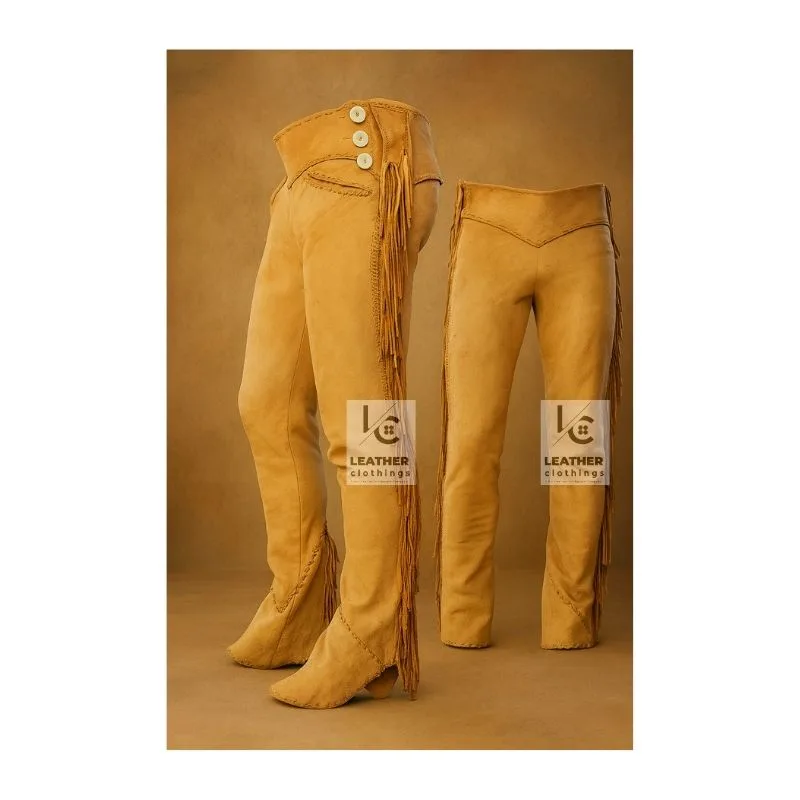 Men Cowboy Western Pant Brown Suede Fringes Pant MSP19