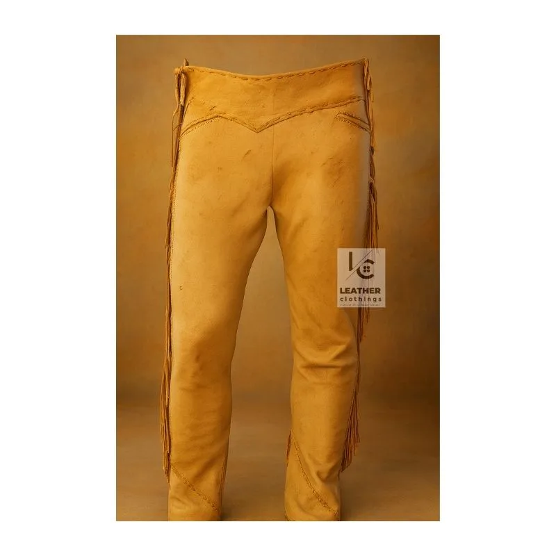 Men Cowboy Western Pant Brown Suede Fringes Pant MSP19