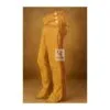 Men's camel brown suede fringe pants with high-rise cowboy waistband and side button fly