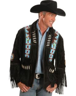 Men's Liberty Wear Eagle Bead Cowhide Suede Fringed Leather Jacket, MSWJ22A