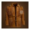 Men’s suede fringe jacket with beads and bone detailing in native‑inspired design