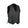 Men’s black leather western vest with side lacing and brass-tone snap buttons