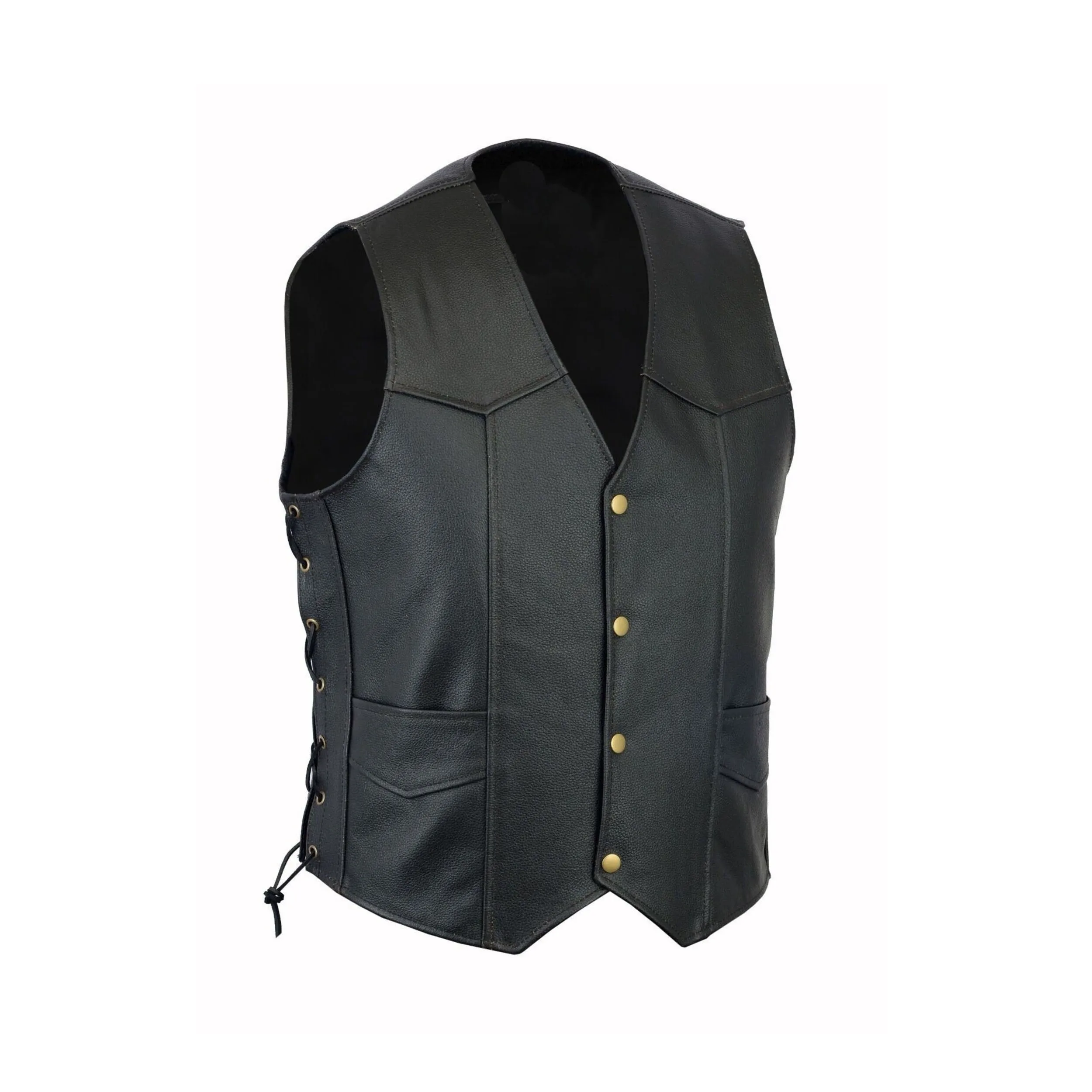 Black Leather Biker Vest, V-Neck Motorcycle Vest, LUV2