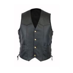 Black Leather Biker Vest, V-Neck Motorcycle Vest, LUV2