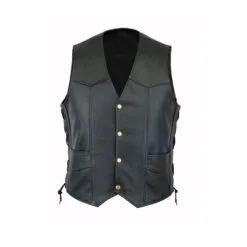 Black Leather Biker Vest, V-Neck Motorcycle Vest, LUV2