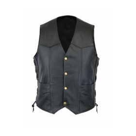 Black Leather Biker Vest, V-Neck Motorcycle Vest, LUV2
