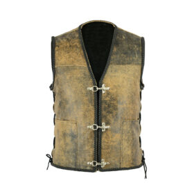 Distressed Brown Leather Biker Vest, Side Laces V-Neck Motorcycle Vest, LUV7