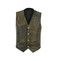 Distressed Brown Leather Biker Vest, V-Neck Motorcycle Vest, LUV3