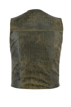 Distressed Brown Leather Biker Vest, V-Neck Motorcycle Vest, LUV3