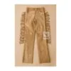 Men's tan brown suede fringe pants with full-length side fringe and Western styling