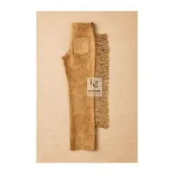 Men Western Brown Suede Fringes Pant MSP9-2