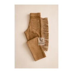 Men Western Brown Suede Fringes Pant MSP9-3