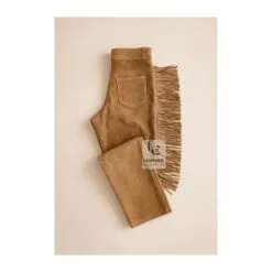Men Western Brown Suede Fringes Pant MSP9-3