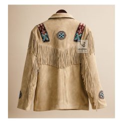 Men’s 1980s Rockabilly Beige Suede Fringes Jacket MWJ440