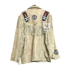 Men’s 1980s Rockabilly Beige Suede Fringes Jacket - MWJ440