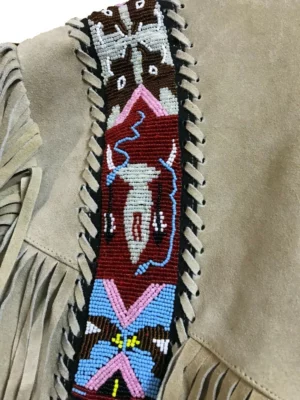 Rockabilly Western Jacket 1980s Cowboy Suede Jacket Men Native Indian Jacket Native American Style Style Jacket With Fringes Bones And Beads