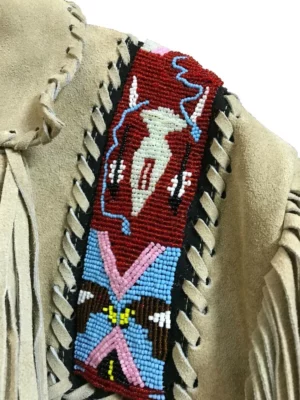 Rockabilly Western Jacket 1980s Cowboy Suede Jacket Men Native Indian Jacket Native American Style Style Jacket With Fringes Bones And Beads