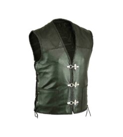 Black Leather Biker Vest with Side Laces