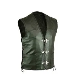 Black Leather Biker Vest with Side Laces