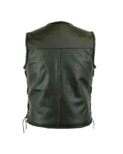 Black Leather Biker Vest, Side Laces V-Neck Motorcycle Vest, LUV1