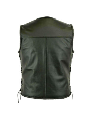 Black Leather Biker Vest, Side Laces V-Neck Motorcycle Vest, LUV1