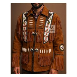 Native American Eagle Beaded Suede Fringes Jacket MSWJ22D