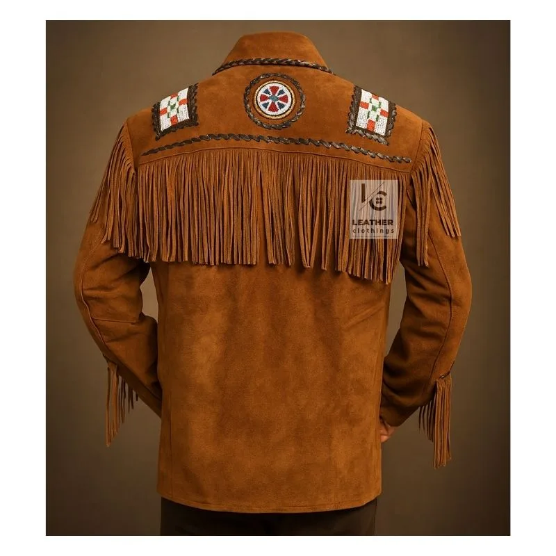 Native American Eagle Beaded Suede Fringes Jacket MSWJ22D