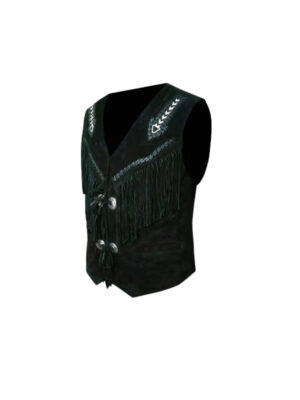 Western Cowgirl Black Suede Vest With Black Fringes