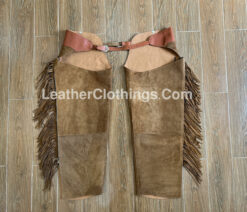 Men Brown Suede Chap With Fringes Cowboy Chap leggings, MSCH3