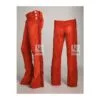 Men's red suede fringe pants with high-rise cowboy waistband and side button fly