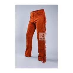 Western Rusty Brown Suede Leather Fringes Pant MSP13