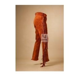 Western Rusty Brown Suede Leather Fringes Pant MSP13