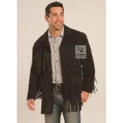 Men’s Black Suede Western Fringe Jacket with long fringe