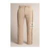 Western beige suede leather pants with fringe MSP21B