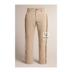 Western beige suede leather pants with fringe MSP21B