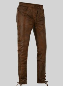 Men Brown Leather Pant With Laces