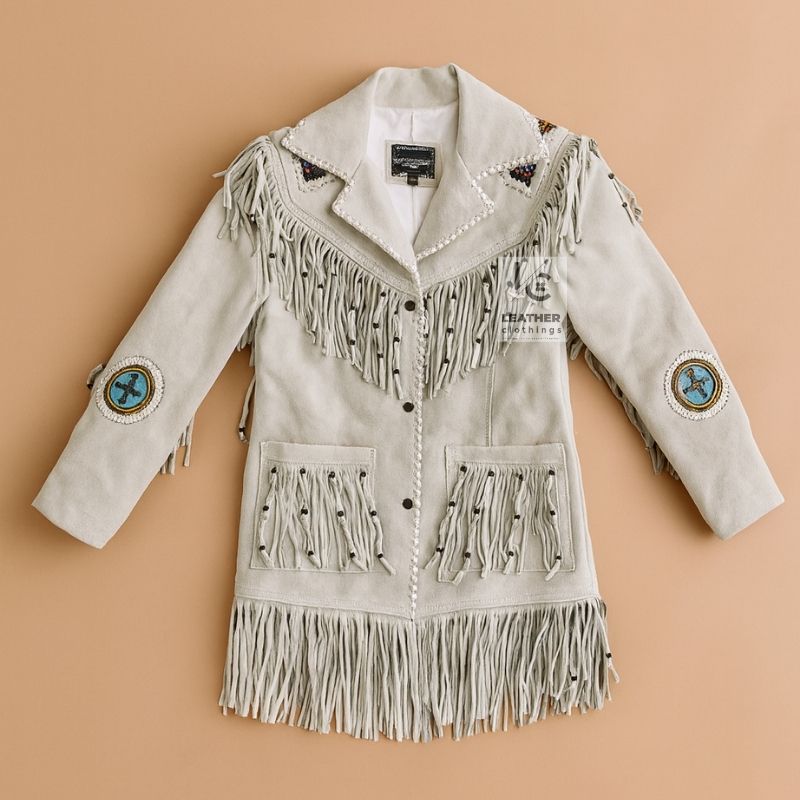 Women Native Indian Cowgirl Western Gray Suede Jacket WSJ1A