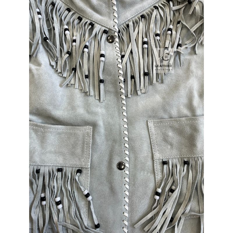 Women Native Indian Cowgirl Western Gray Suede Jacket WSJ1A