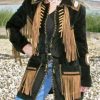 Women's Western Cowgirl Black Suede Jacket With Fringes & Beads | WSJ23
